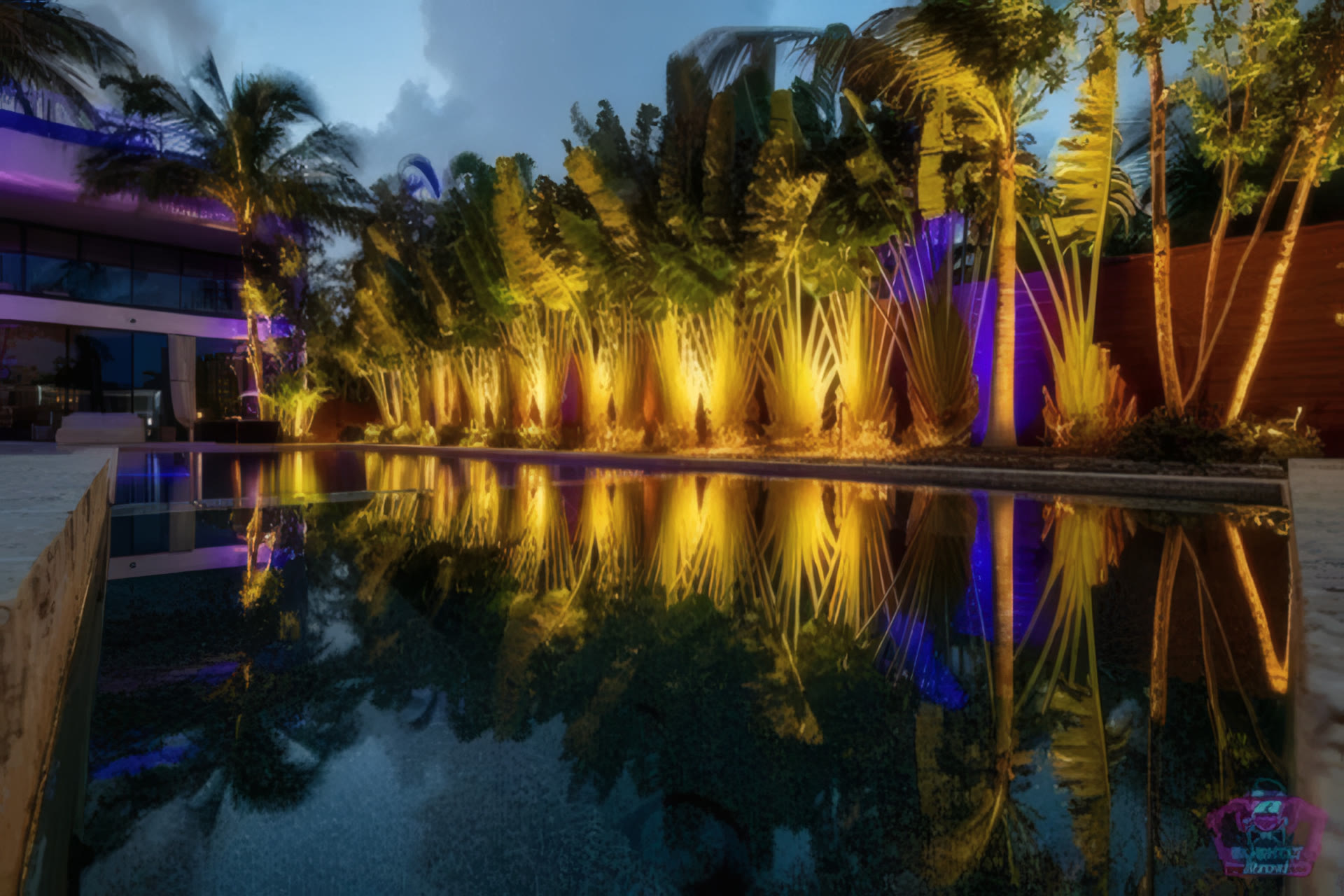 Pool reflection detail at twilight